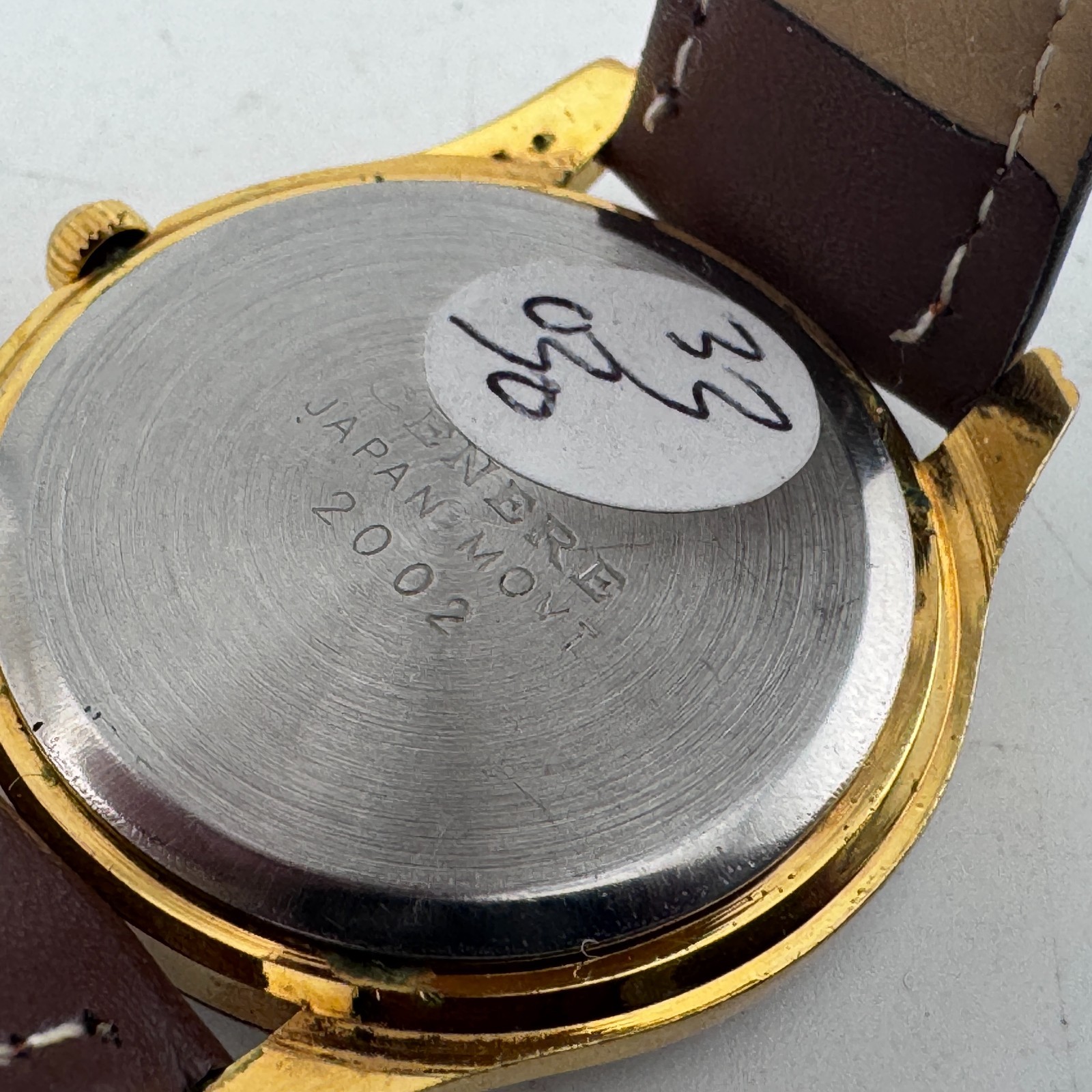 VTG Cenere Quartz Watch Unisex Gold Tone Leather MOP Dial Analog New Battery