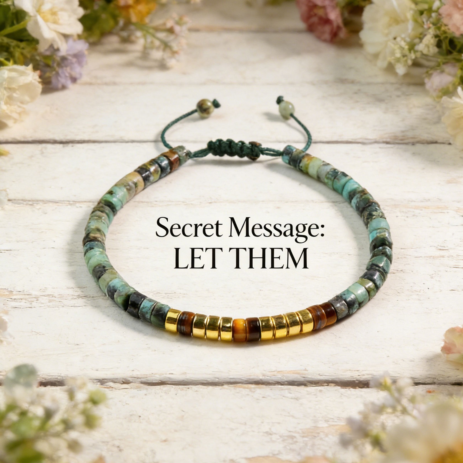 Morse Code ” LET THEM ” Healing African Turquoise Adjustable Bracelet Women Men