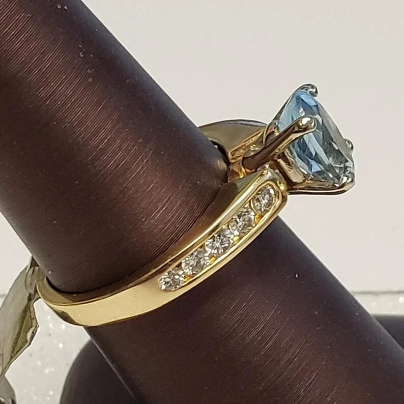 2Ct Oval Cut Simulated Aquamarine Women Engagement Ring 14K Yellow Gold Plated