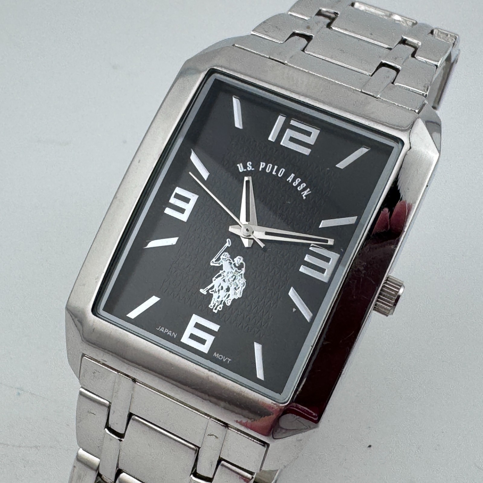 U.S. Polo Assn. Quartz Watch Men Silver Black Rectangle Japan Analog New Battery