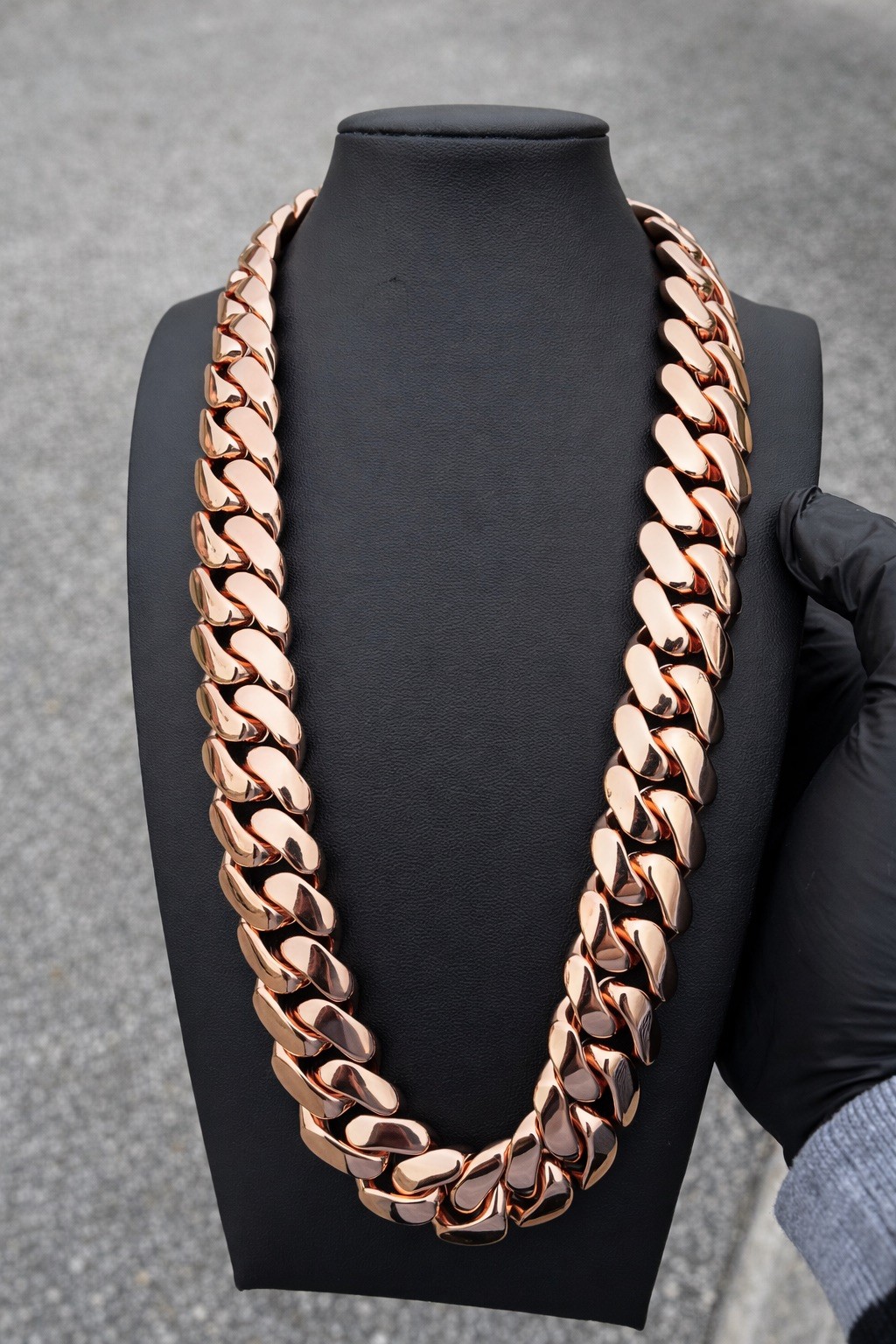 20mm Rose Gold Cuban Link Chain 24in Necklace Miami Hip Hop Jewelry