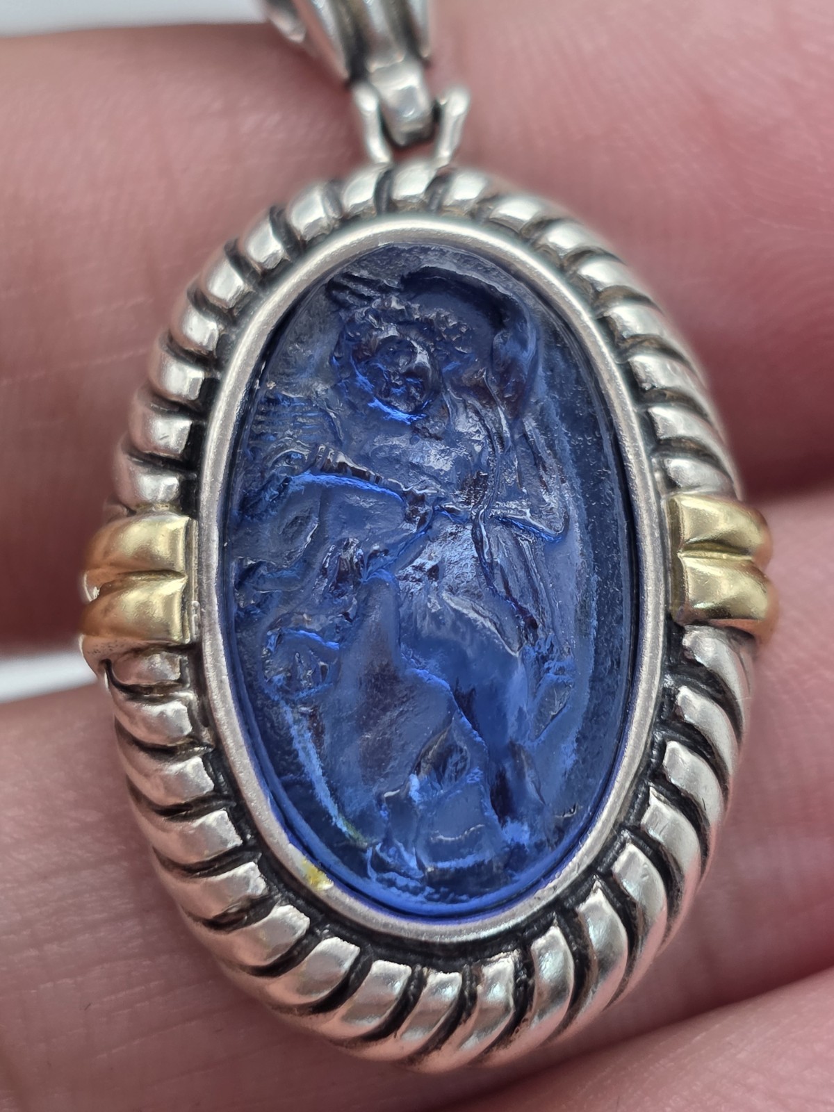 PHILLIP GABRIEL MENEGATTI 18K GOLD STERLING SILVER BLUE WOMAN GLASS PENDANT