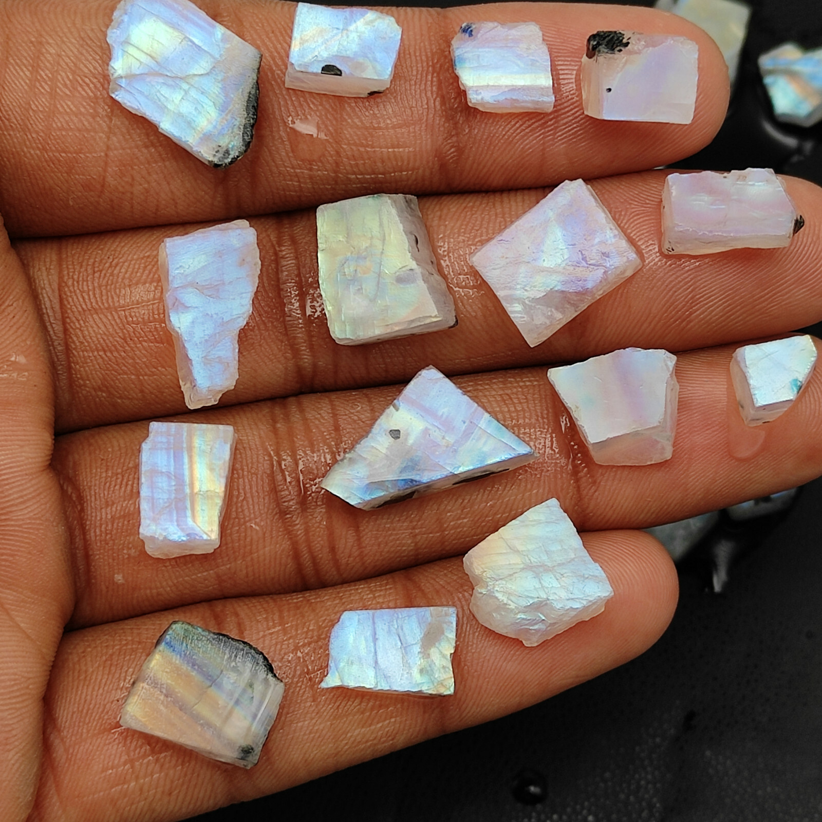 Wholesale Blue Fire Moonstone Slices Rough Rainbow Moonstone Rough Gemstone MV30