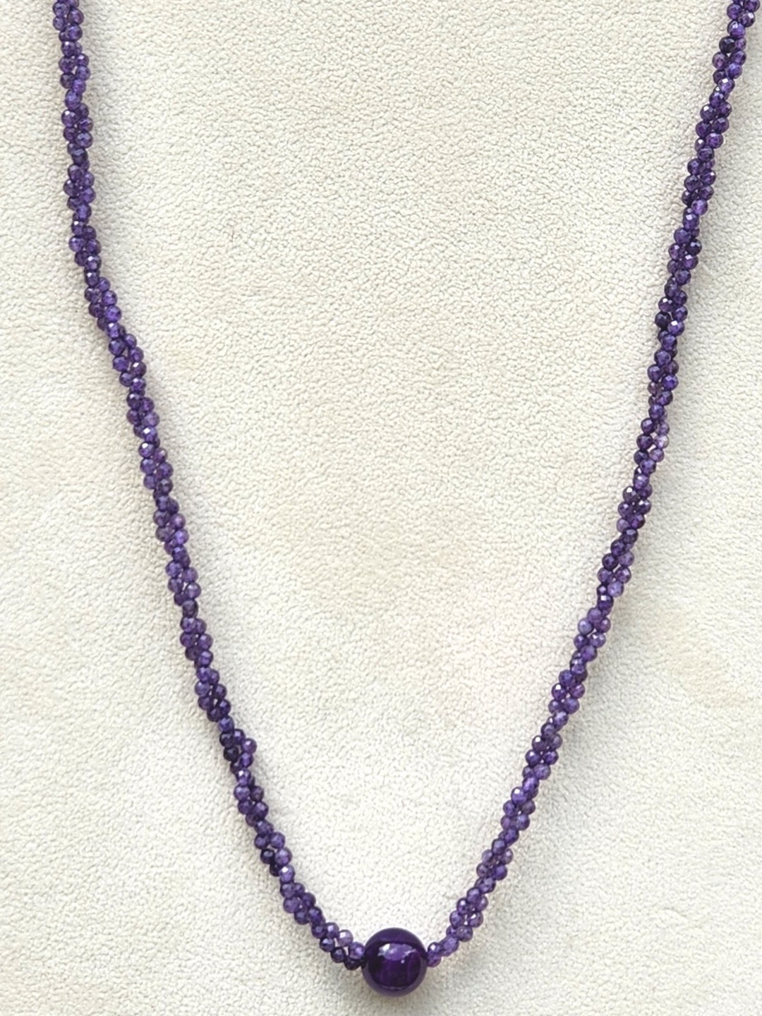 Amethyst & Agate Twisted Bead Necklace in Platinum Over Sterling 53.20 ctw 20 in
