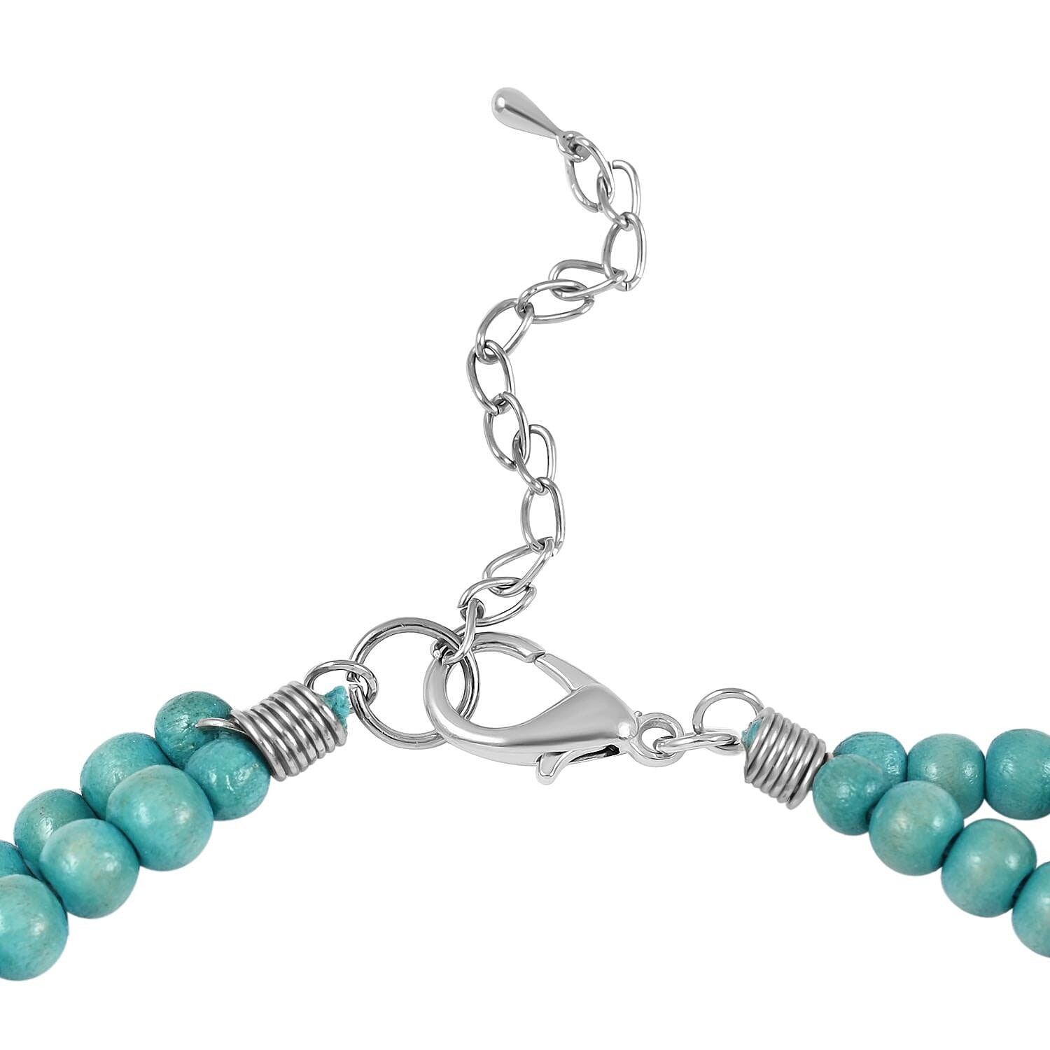 Stainless Steel Wood Beaded Double Row Necklace Jewelry Gift for Women Size 18