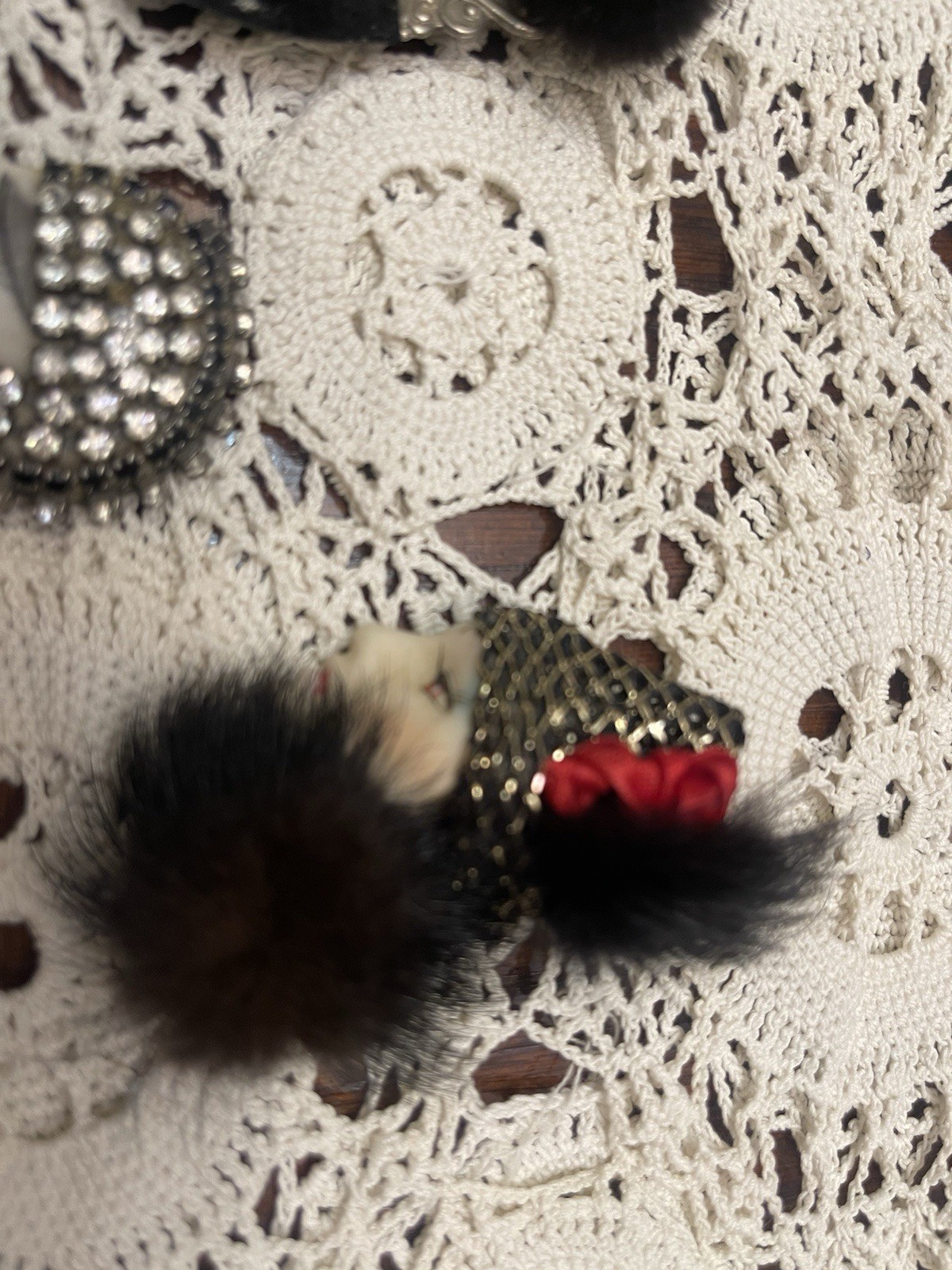 Vintage Booches Womens Faces With Fur And Rinestones