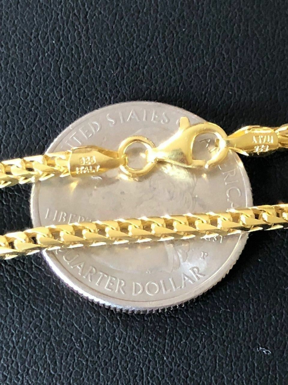 Cadena FRANCO para Hombre Plata De Ley 925 maciza Bañado en oro real de 14K 2MM