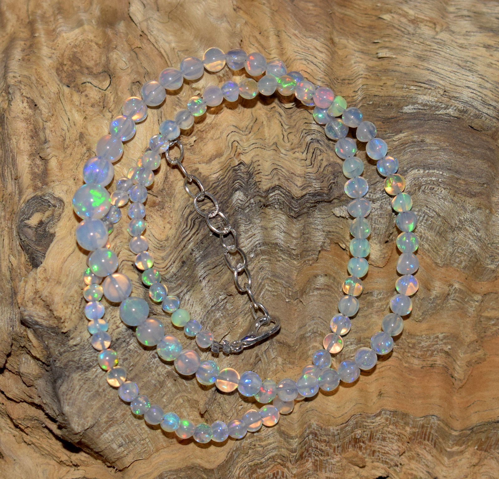 16″Natural Ethiopian Opal Wello Fire Opal Gemstone Beads Necklace Jewelry