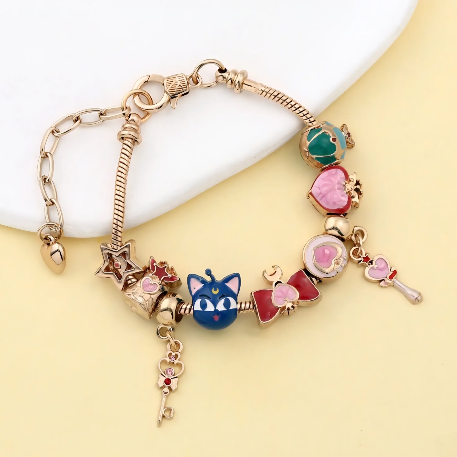 Sailor Moon Magic Sticks, Luna, Stars, Hearts Cute Charms Bracelet