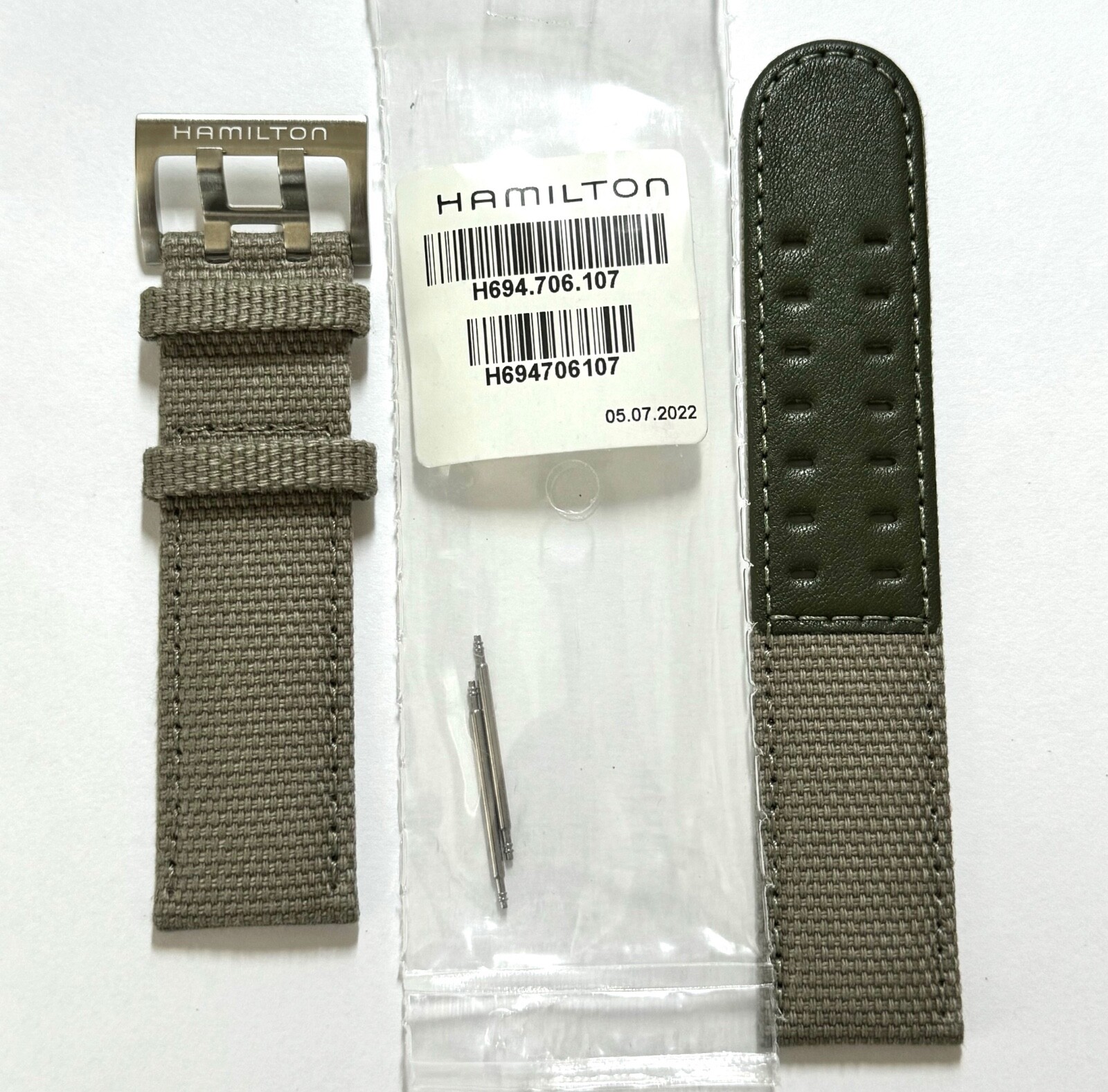 Original Hamilton Khaki 22mm GREEN / BEIGE Leather Canvas Watch Band Strap