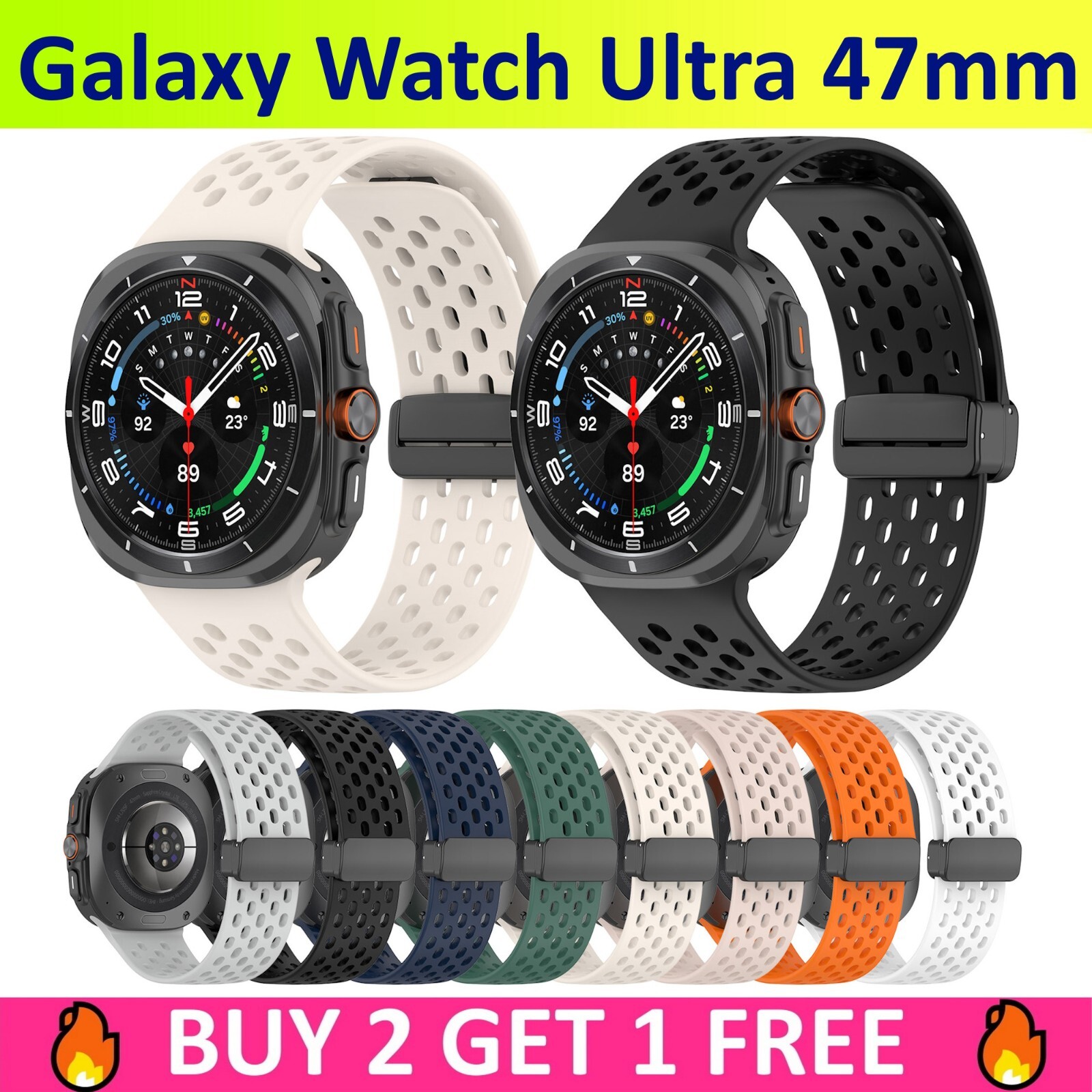 Samsung Galaxy Watch Ultra 47mm Magnetic Silicone Strap Sport Premium Band