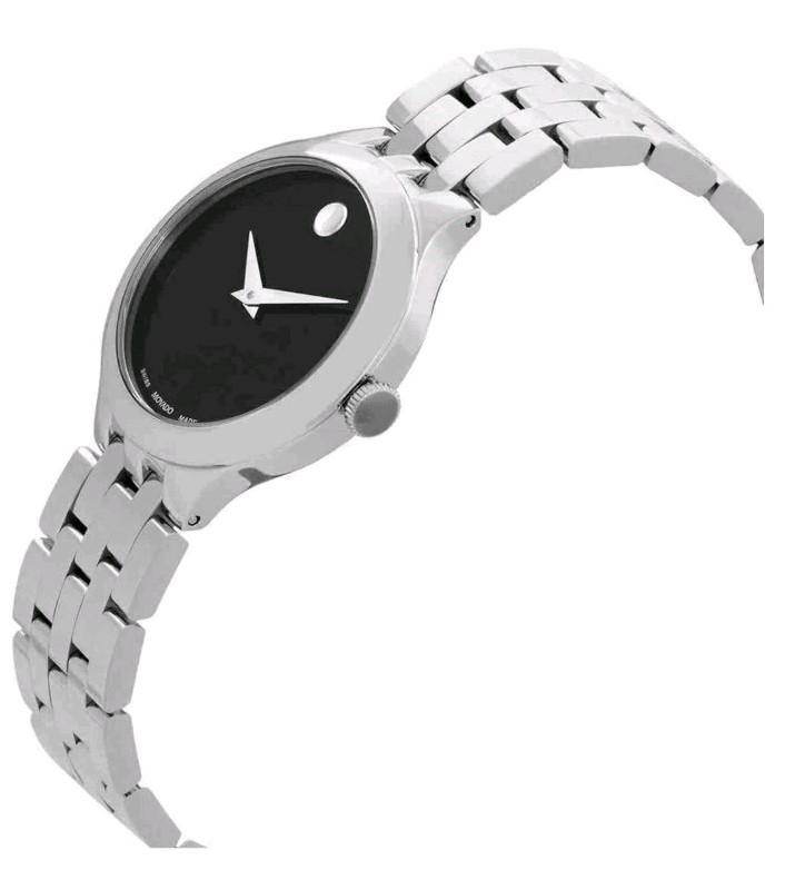 Movado Women’s Watch Veturi Quartz Black Dial Silver Steel Bracelet 0607418