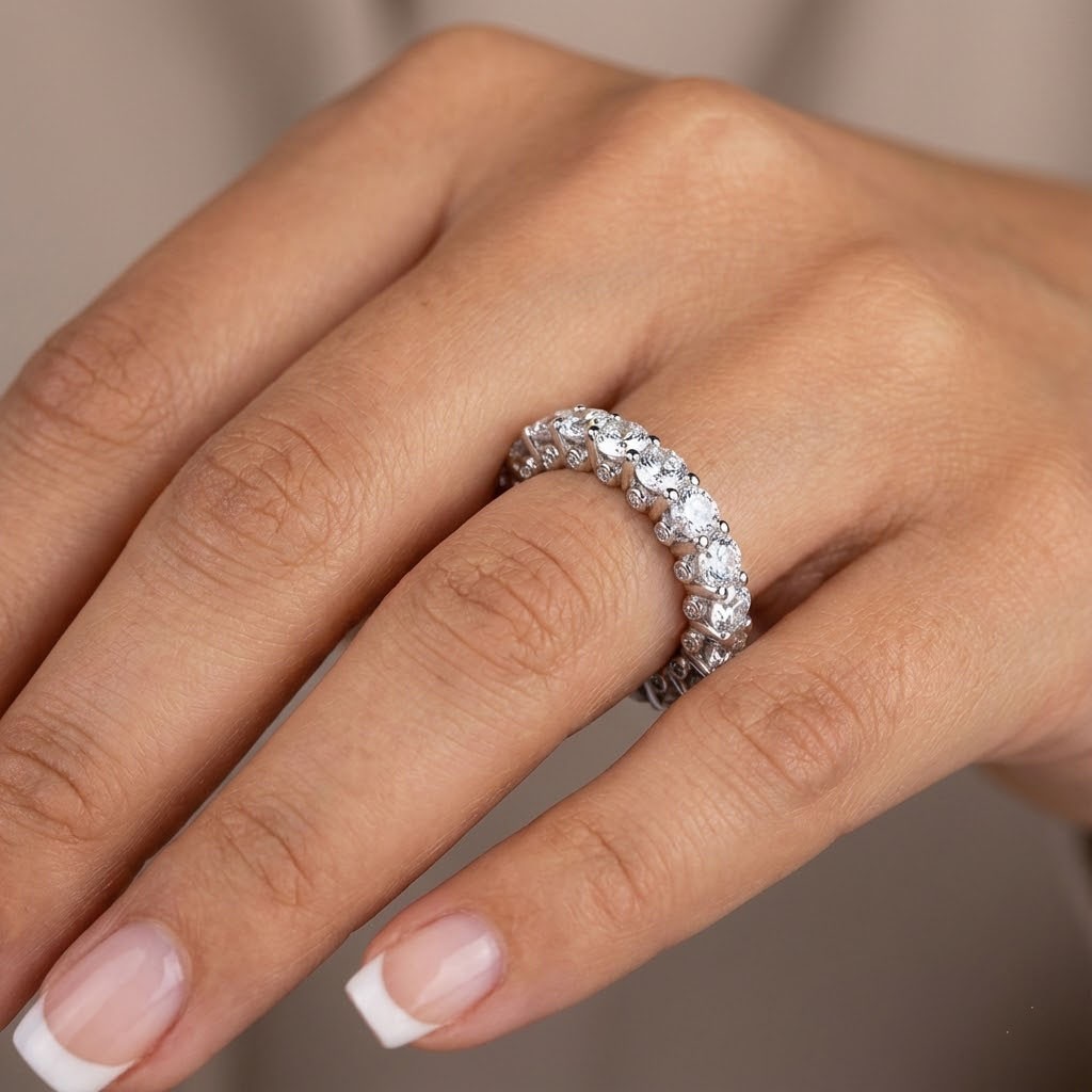 Eternity Wedding Ring 14K Gold Bezel Set 5.99 CT Round Lab-Grown Diamond D VVS1