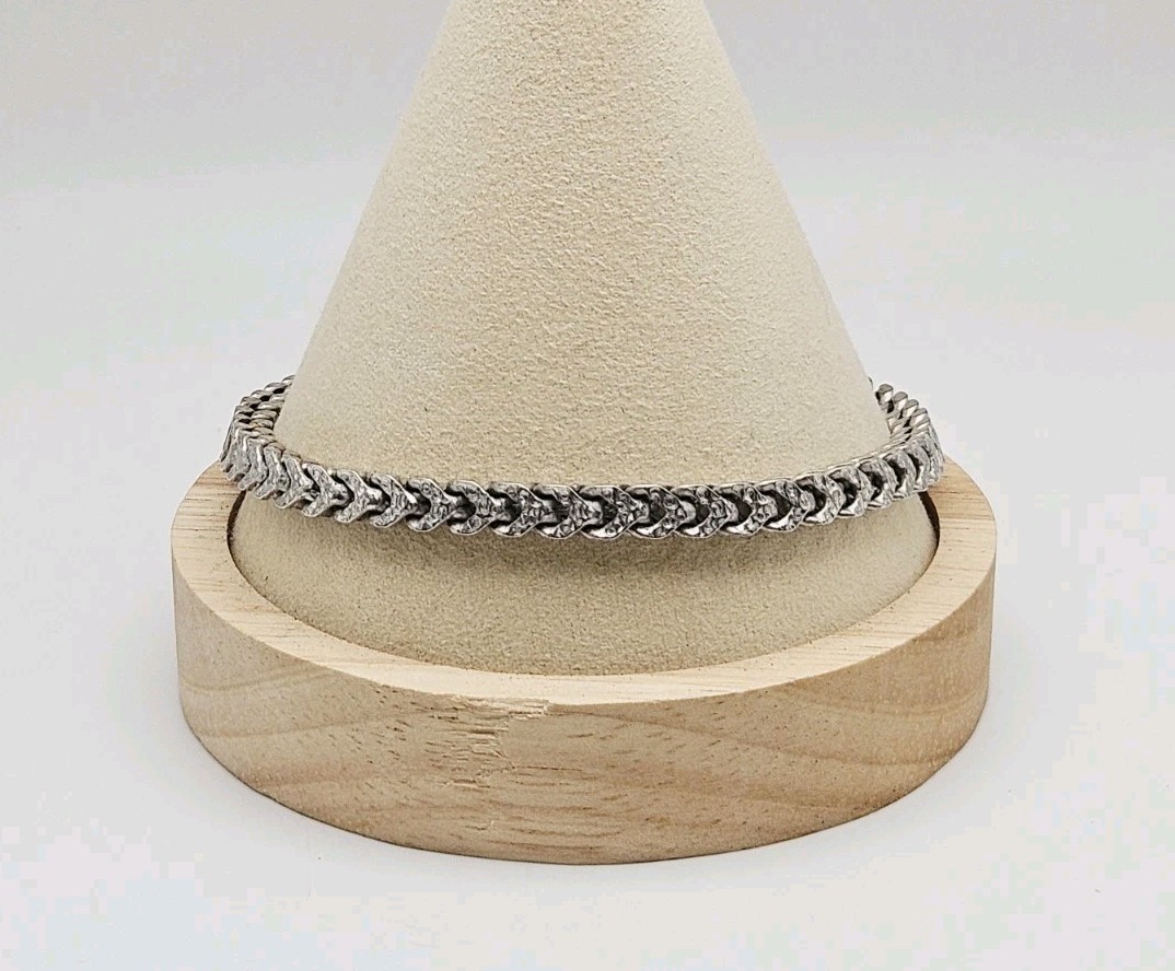 Sterling Silver Vintage Diamond Cut Franco Box Link Chain Bracelet 9″