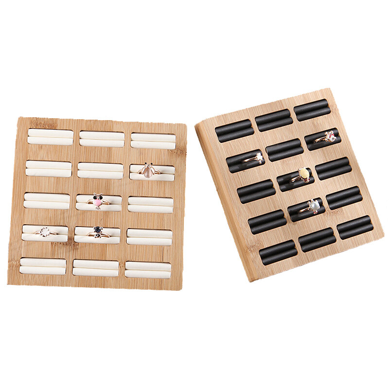Bamboo 15 Grids Rings Storage Tray Ring display Rack Jewelry Organizer Showcase