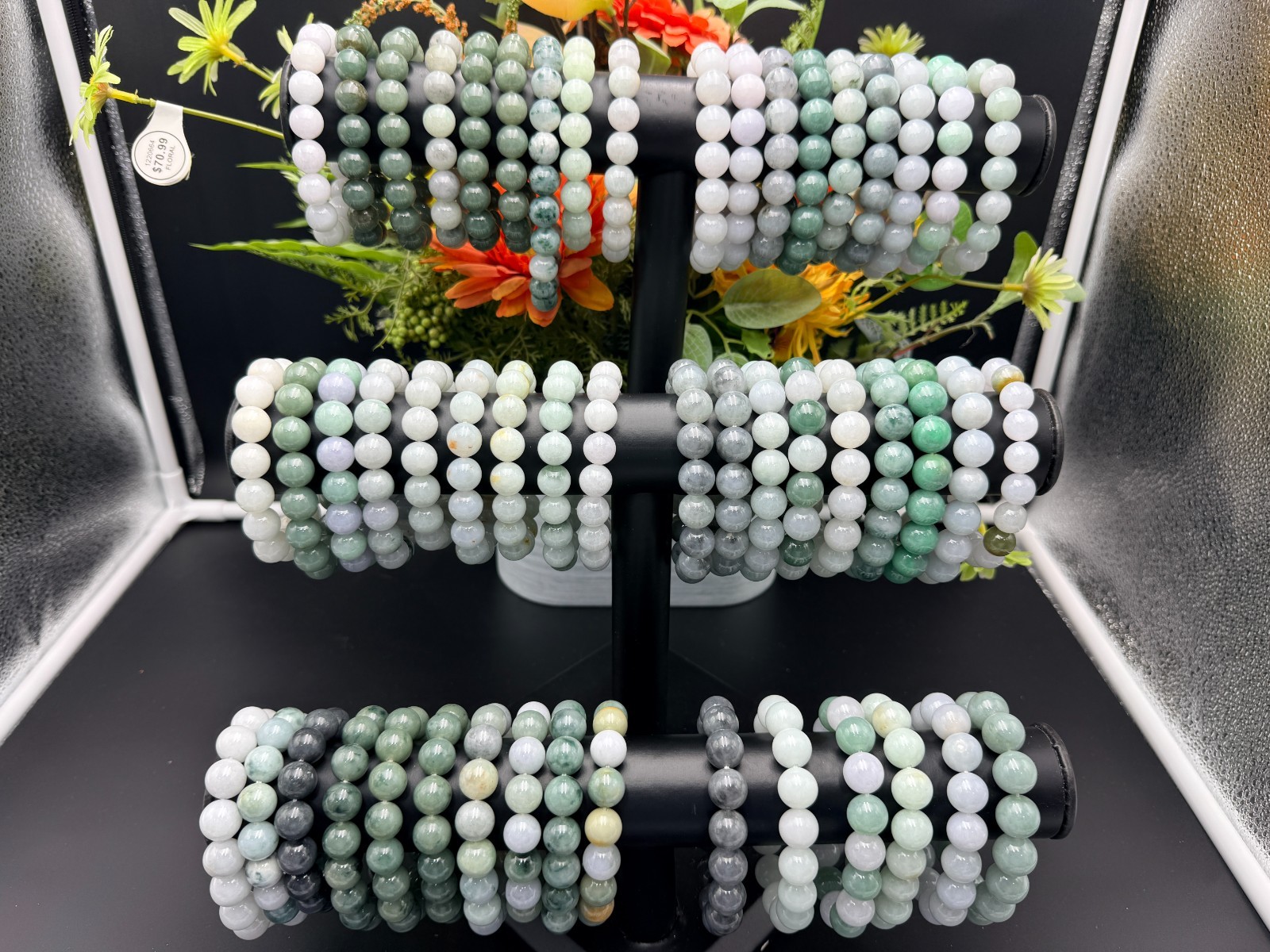 Certified Natural Jadeite Jade Beaded Bracelet Apple Green 13.7 mm #100108