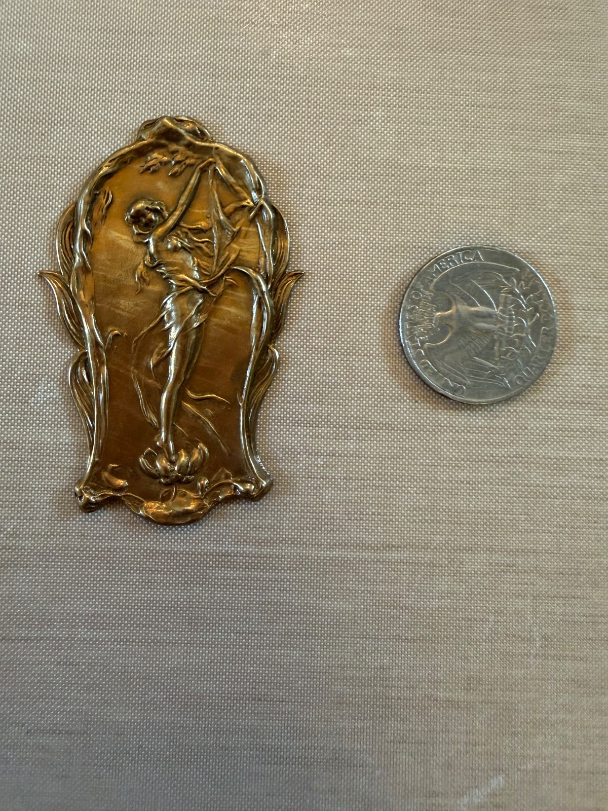 Vintage NOS Art Nouveau Brass Fairy Stamping Woodland Nymph Jewelry Finding 61mm