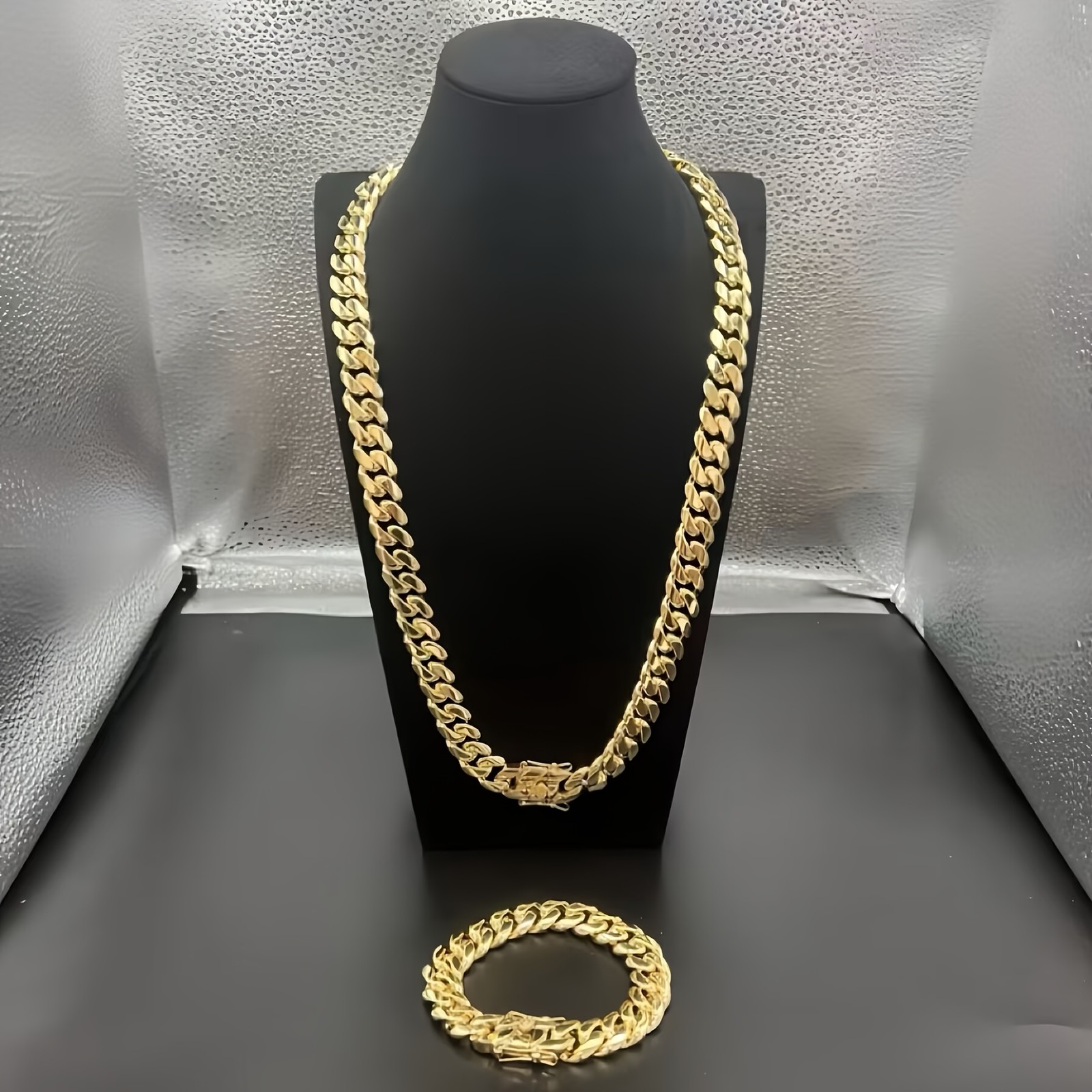22inch And 26inch 14mm 14K Gold Plated Cuban Chain Necklace Bracelet Set