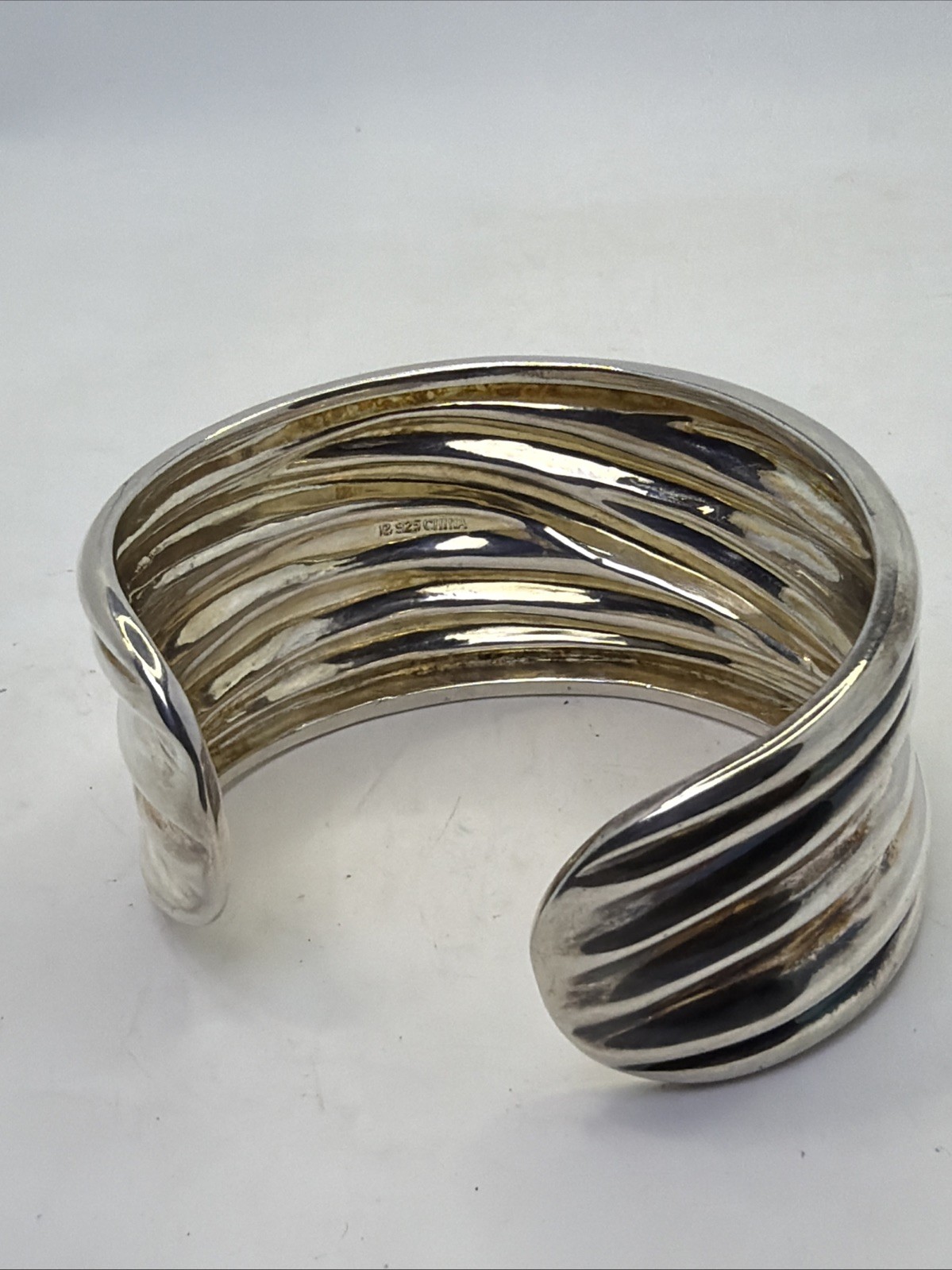 Vtg Ross Simon Ribbed Wide Sterling Silver Cuff Bracelet Weighs 59grams