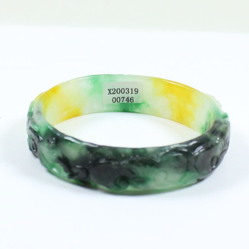 61mm Real Natural Ice Multicolor Burmese Jade jadeite Carving Bracelet Bangle