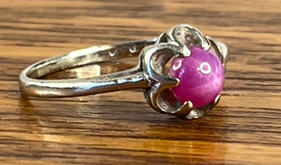 1960s Pink Star Sapphire Ring Belcher Buttercup 10K White Gold Size RAREnot blue