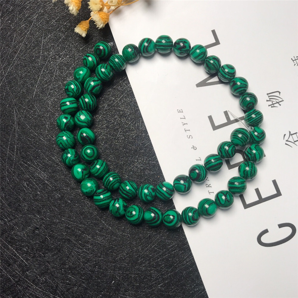 10 Strands 8mm Artificial Malachite Stone Round Charms Spacer Loose Beads