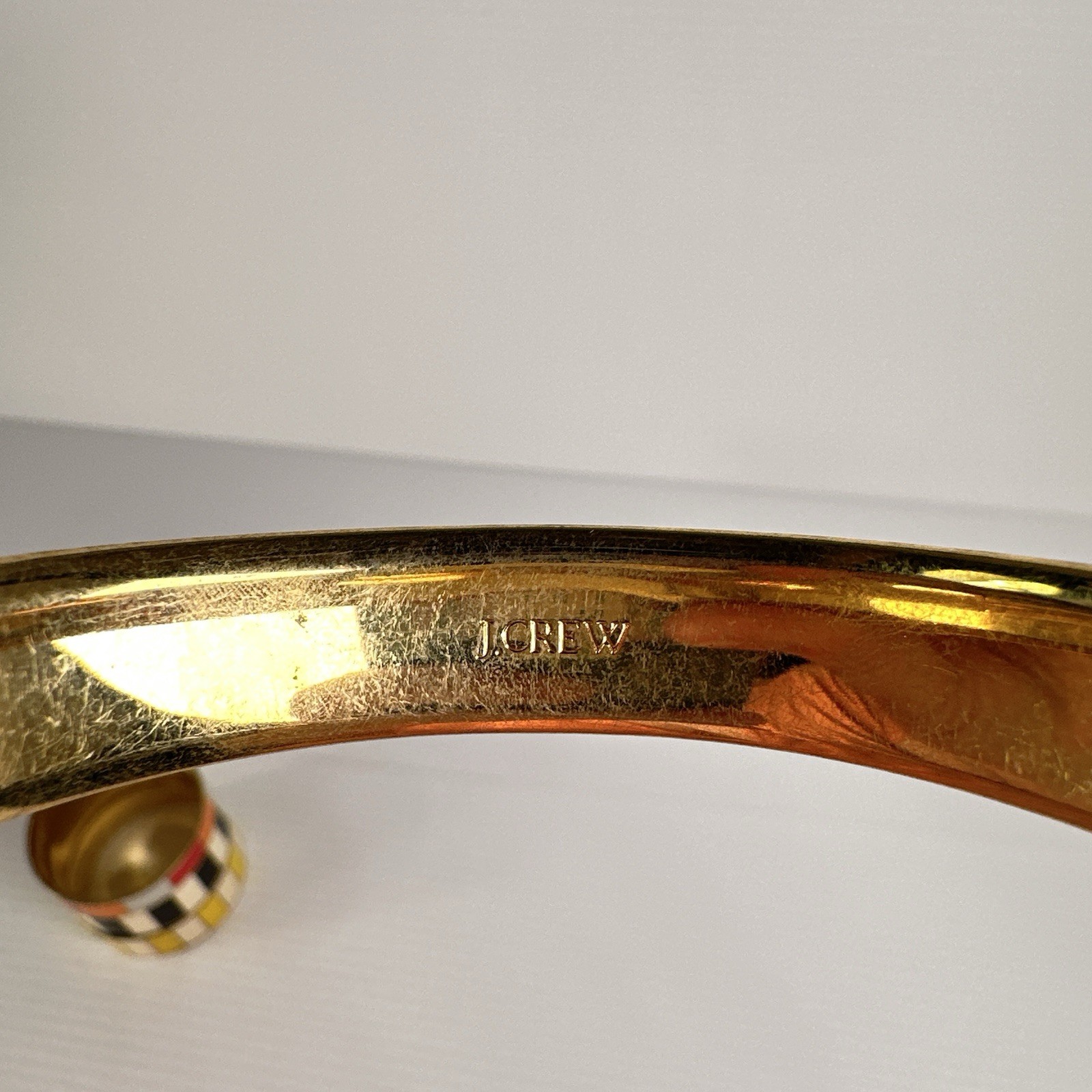 J Crew Lot 4 Gold Tone Bangle Bracelets Striped Enamel Black Yellow Orange Red