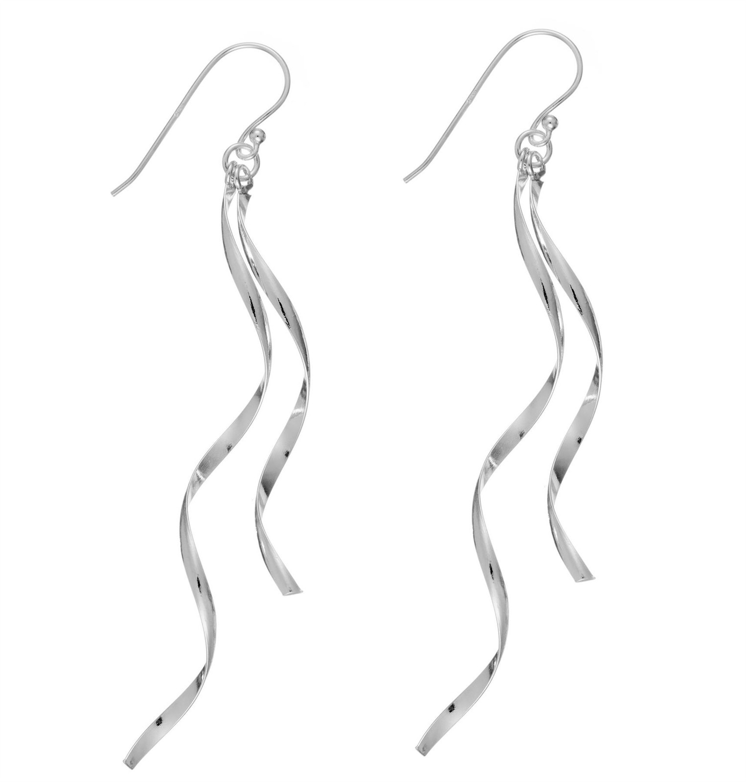 Silverly 925 Sterling Silver Dangly Earrings Long Spiral Twist Ribbon Wavy
