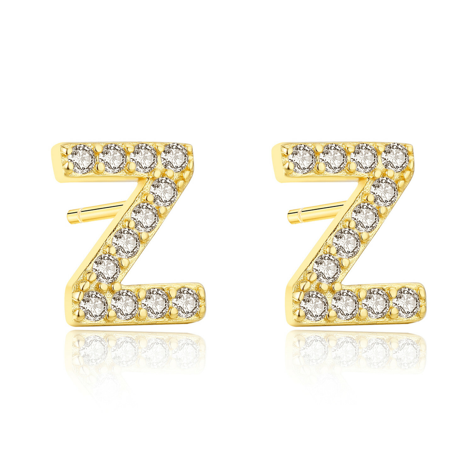 2pcs 925 Sterling Silver Cubic Zirconia A-Z Alphabet Letter Ear Studs Earrings