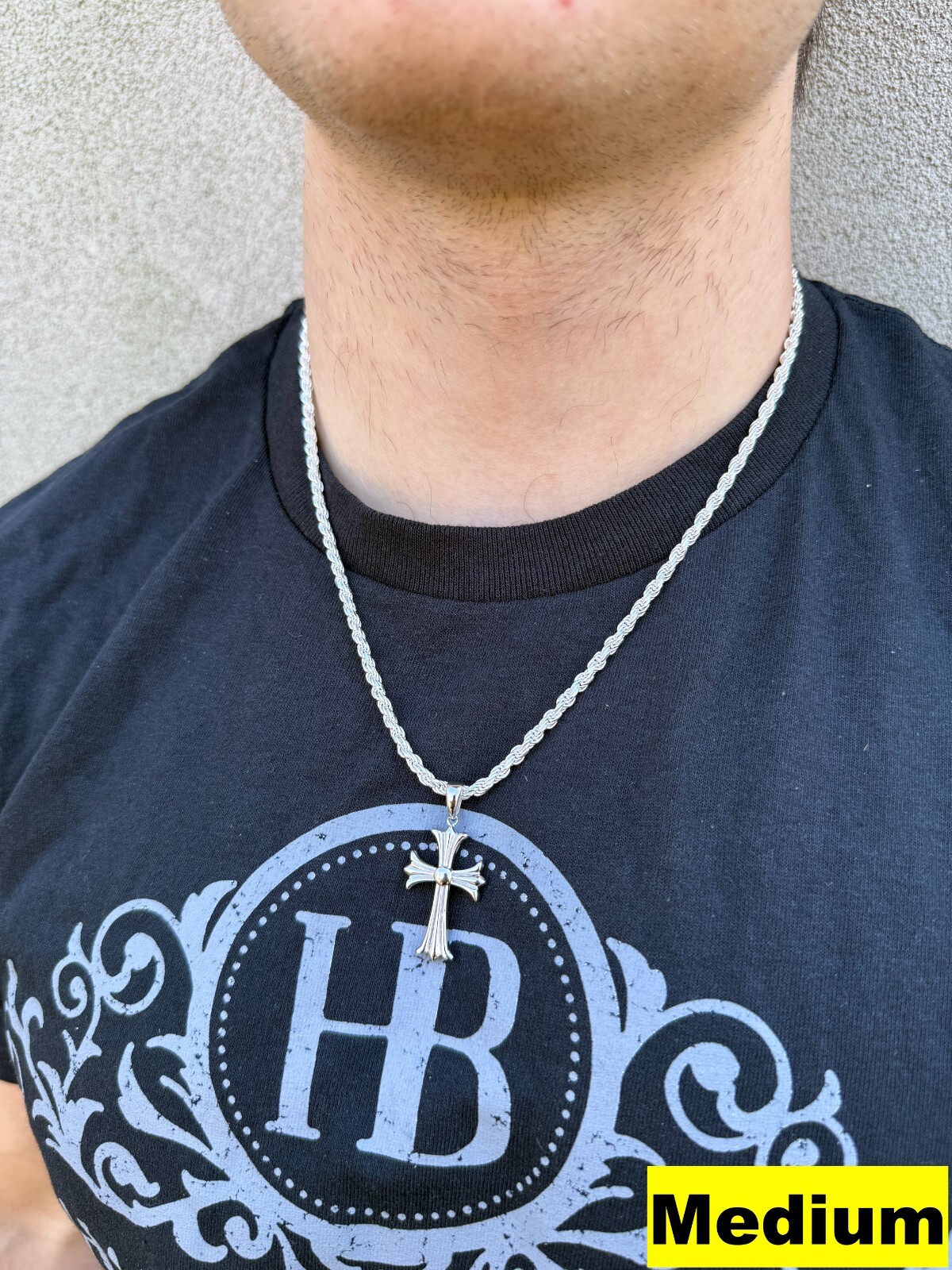 Gothic Cross Plain Real 925 Sterling Silver Pendant Necklace Hearts Of Chrome