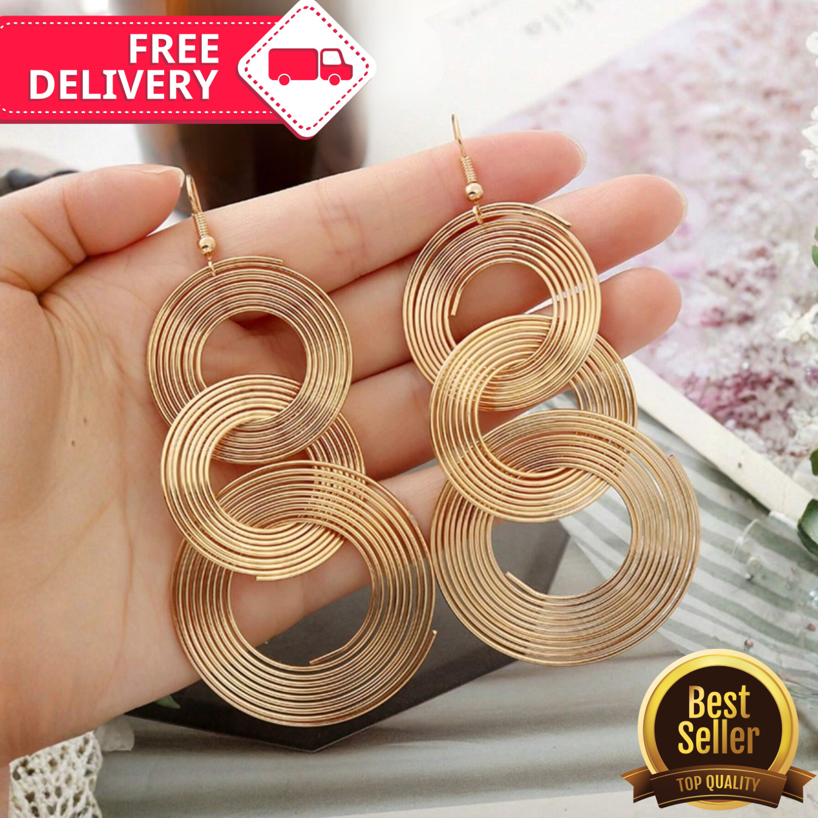 Multi-Layer Big Circle Hoop Drop Earrings Vintage Geometric Metal Dangle Women