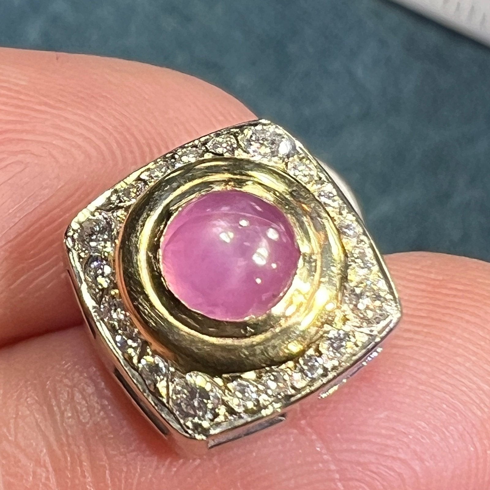 14k Gold Pink Star Sapphire Ruby Pendant w Diamond Halo *Video* A