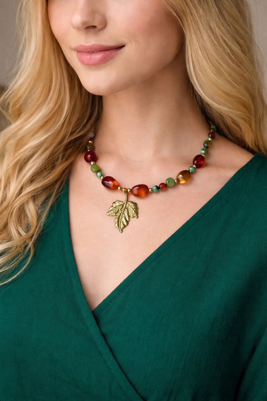 GEMSTONE NECKLACE. AMBER.AHAT.UNAKITE.HEMATITE.UNIQUE.VERY CLASSY.ELEGANT