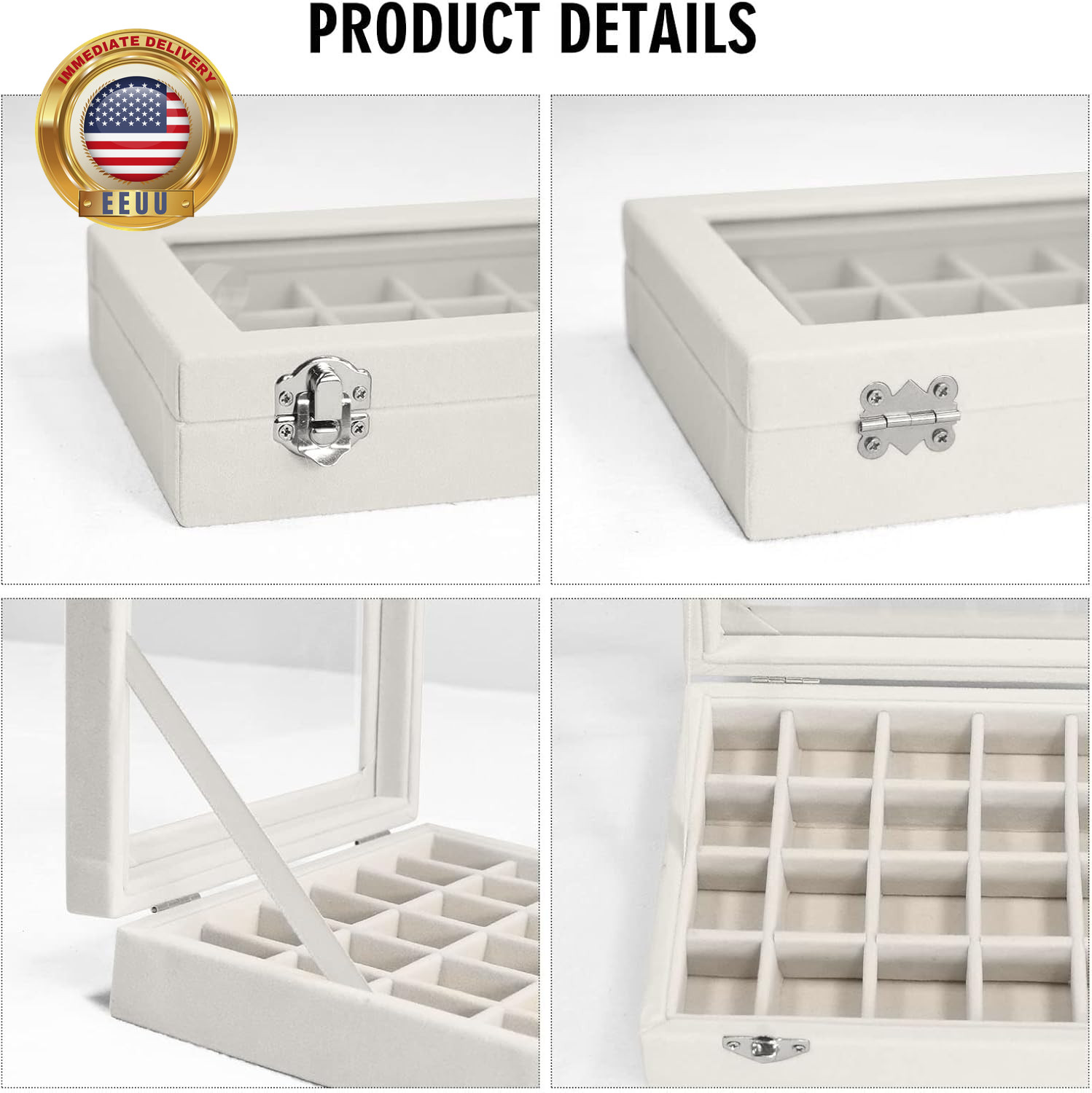 Velvet Jewelry Box 24 Grid Jewelry Ring Display Organiser Box Tray Holder Earrin