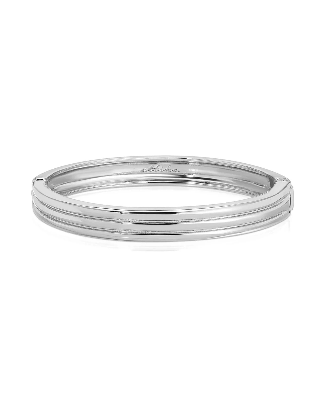 Ettika Etched Stacking Bangle Silver Plated Zinc Hinge Closure One Size NWT