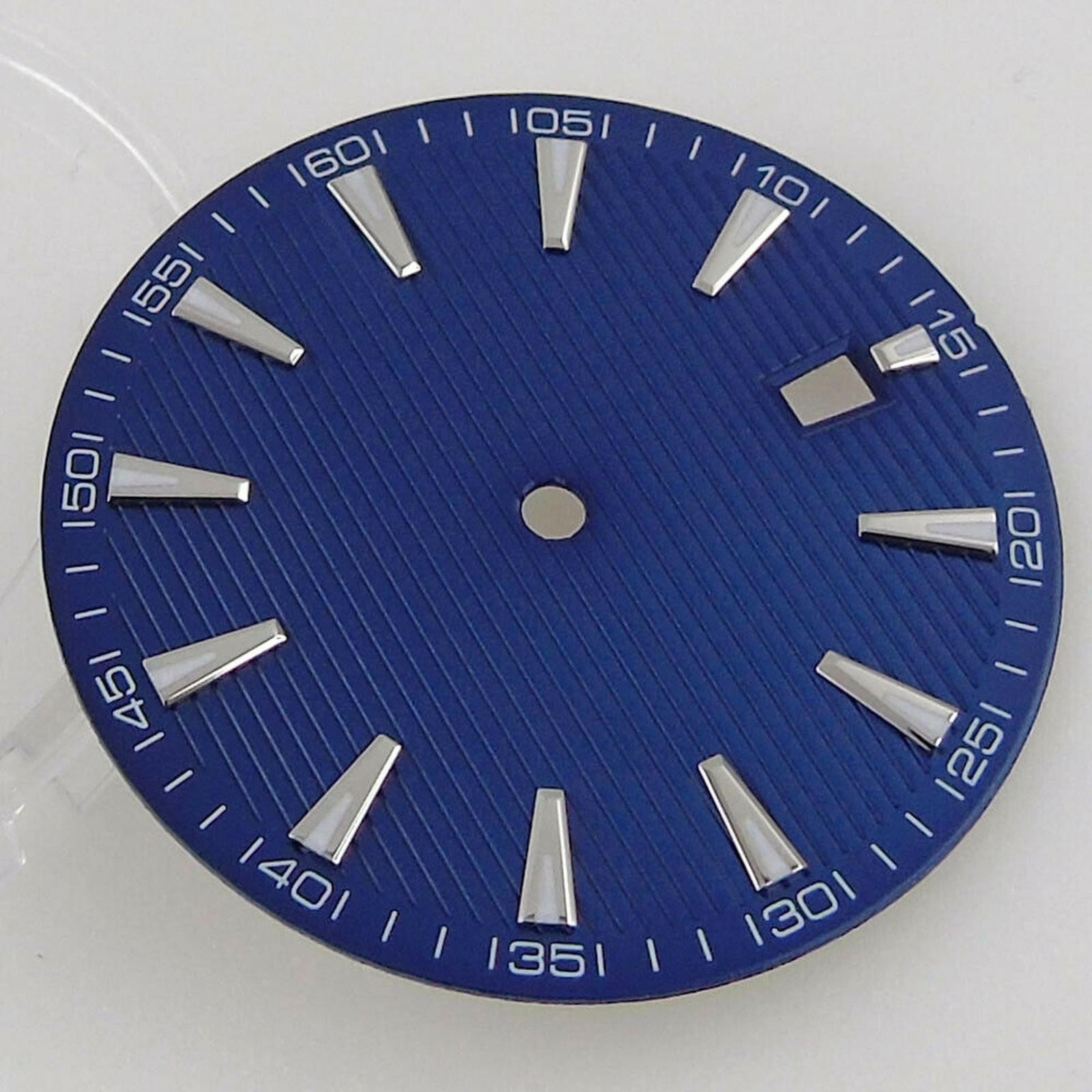 33.5mm Blue Watch Dial Face Plate Date @3 For NH35/NH35A Movement Replacement J
