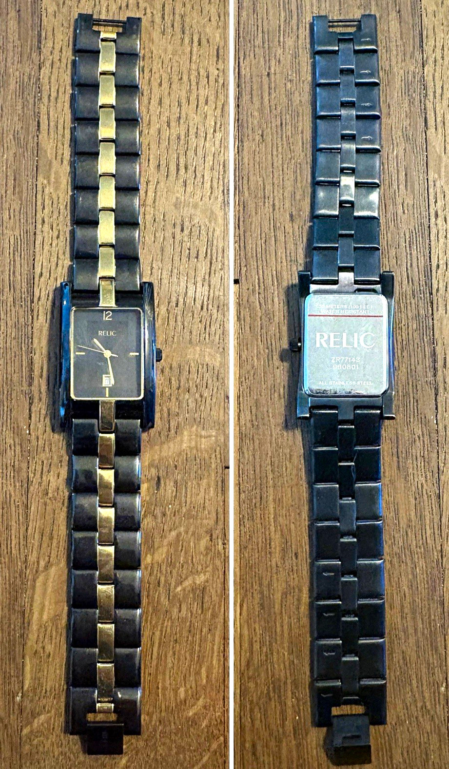 Relic Rectangle Quartz Watch Black/Gold Stainless Steel 30m