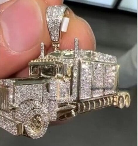 4Ct Round Real Moissanite Customize 3D Truck 14k Yellow Gold Plated Pendant