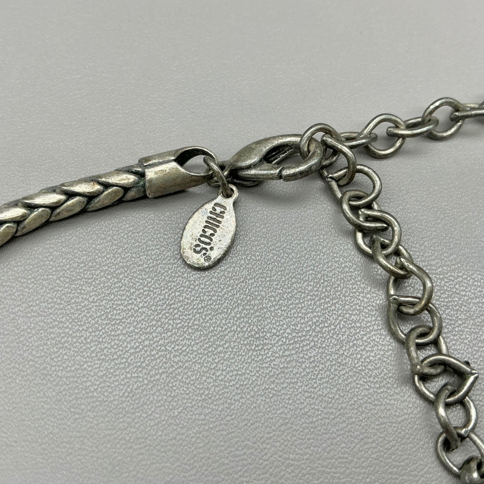 Chico’s Necklace Womens Silver Tone Square Pendant Braided Chain 18-21 Inches