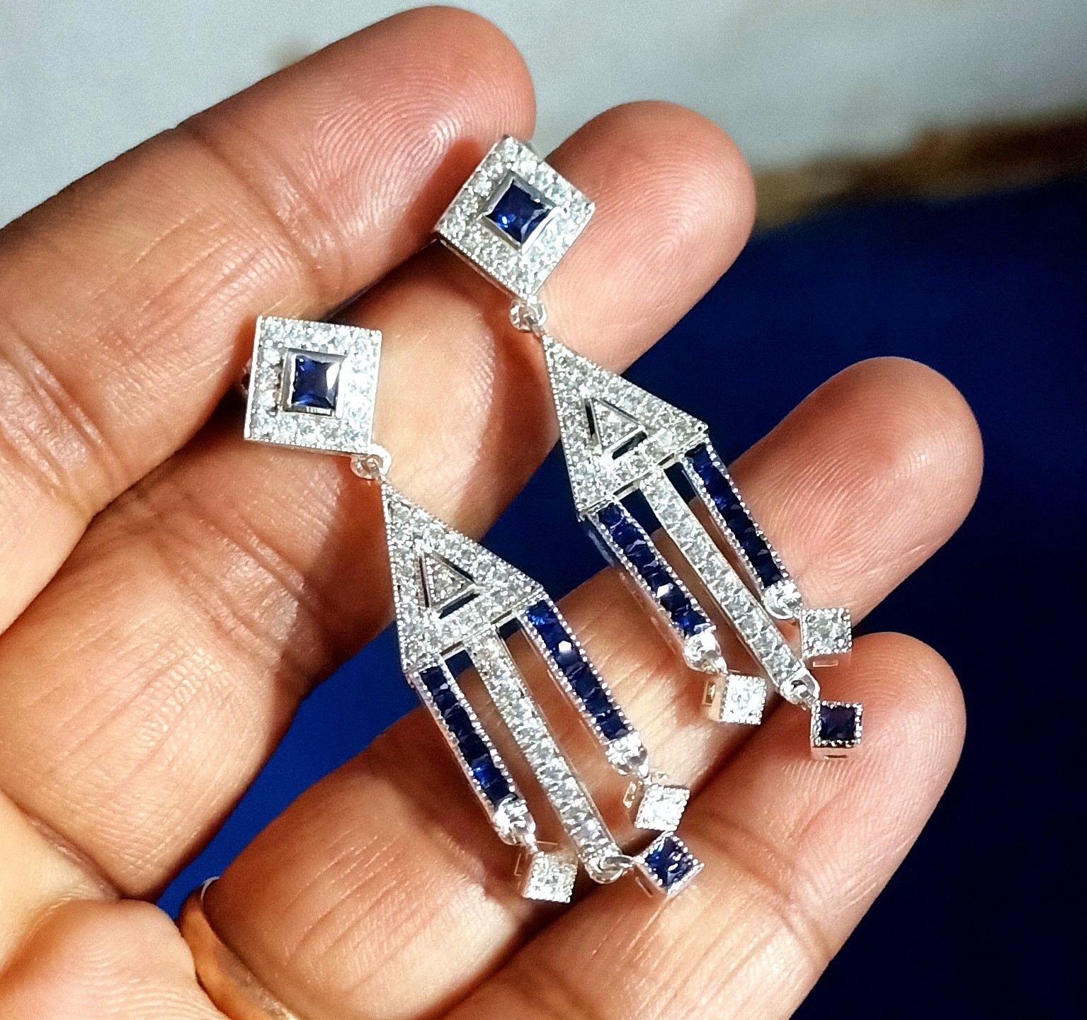 2Ct Lab Created Blue Sapphire Drop & Dangle Earrings 14K White Gold Plated