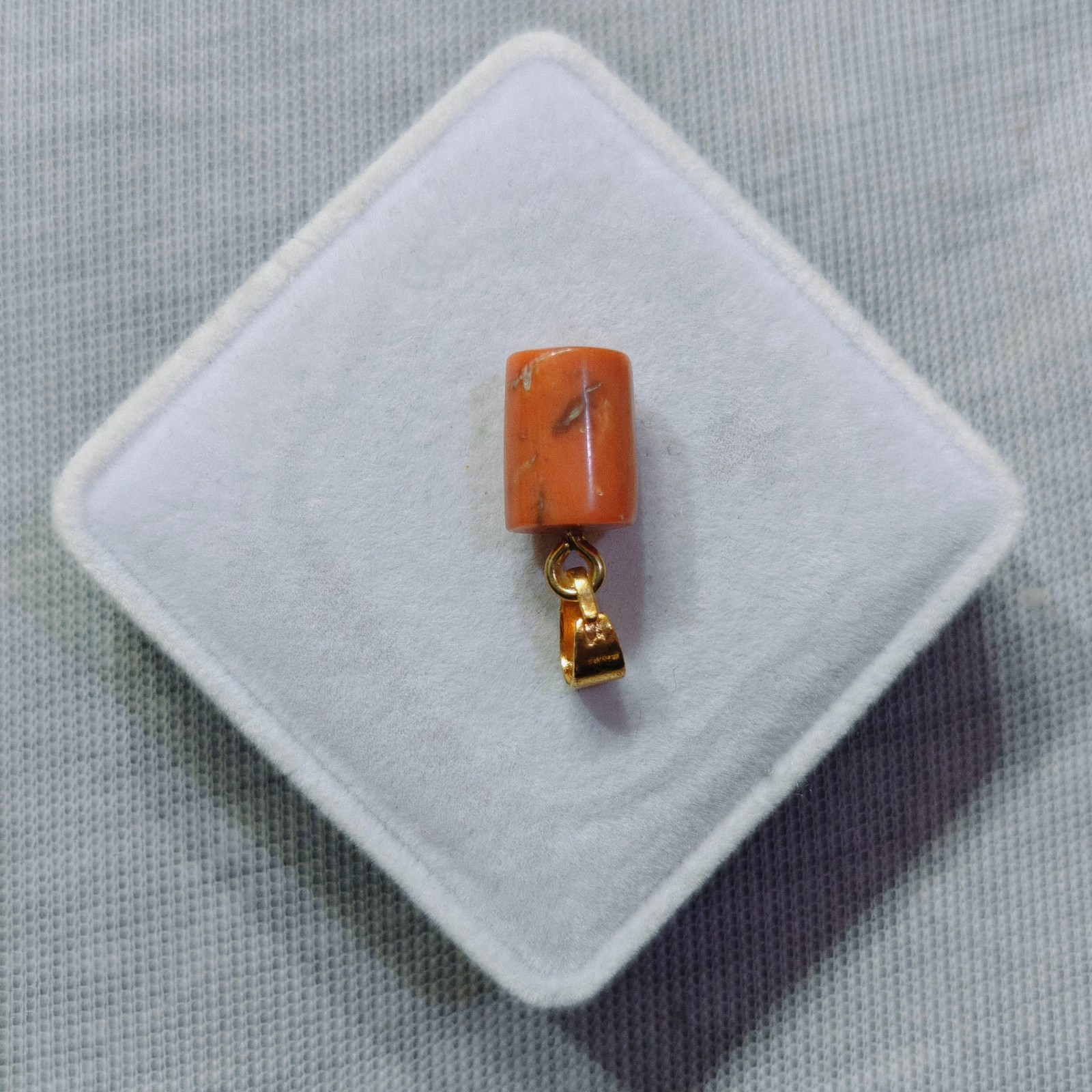 Natural Orange Coral Barrel Pendant Gold Plated Bail Handmade Necklace Jewelry