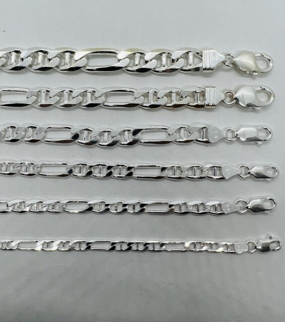 925 Silver Solid figaro Mariner Anchor Link Men’s Women’s chain 4.5mm-10.2mm