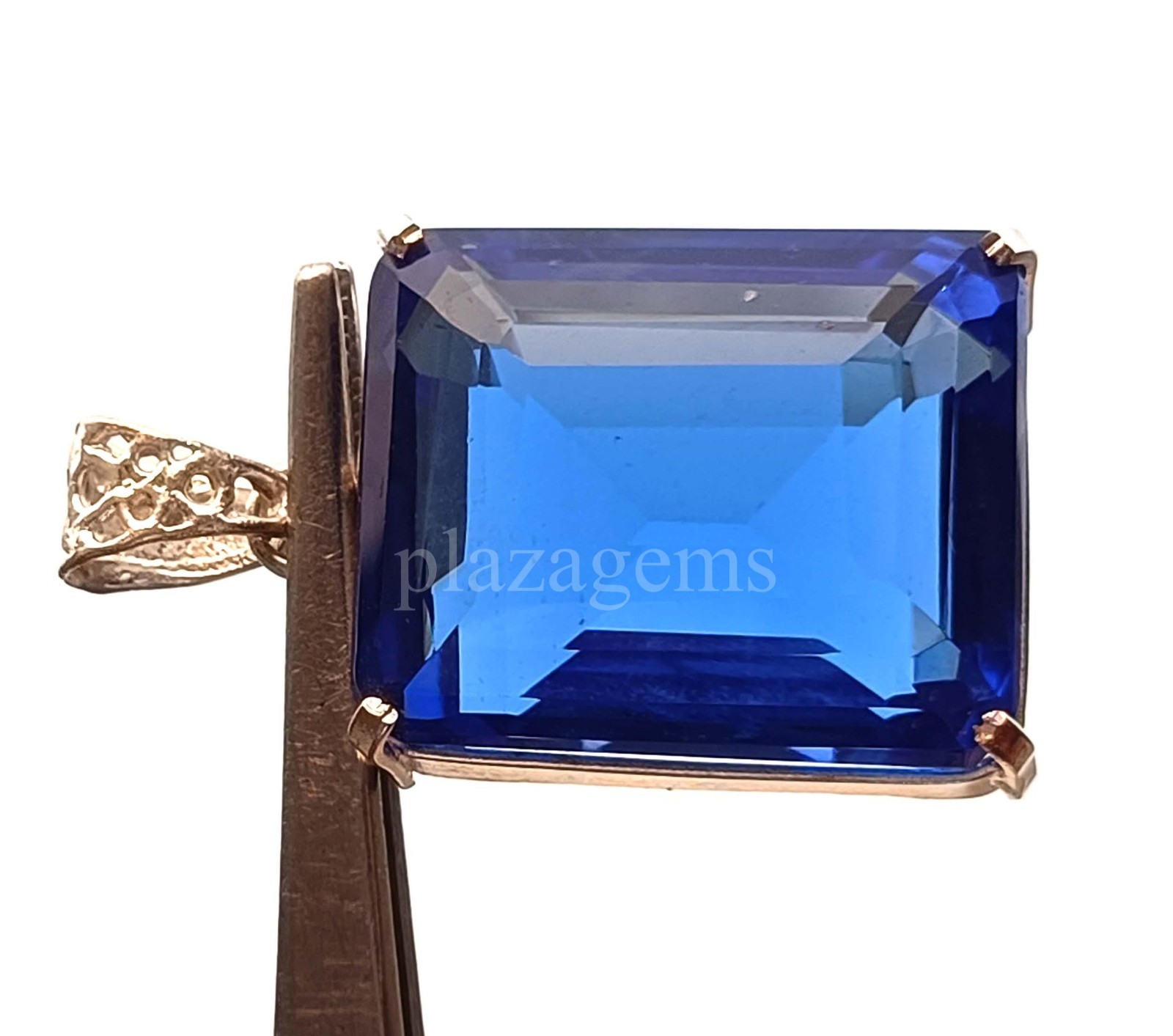 EGL Certified 97.75 Ct Blue Sapphire Emerald Cut Pendant 925 Silver Chain 5NSB