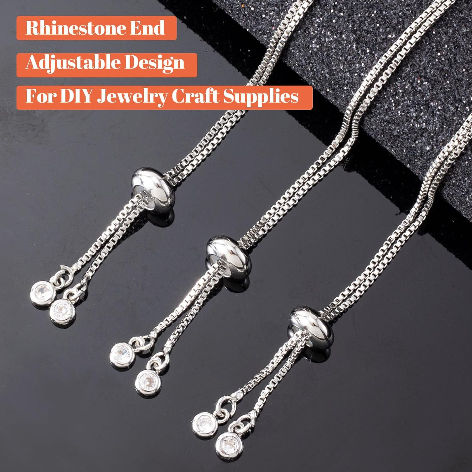 3Pcs Adjustable Slider Bracelet for Jewelry Making, Silver Plated Charm Bracelet