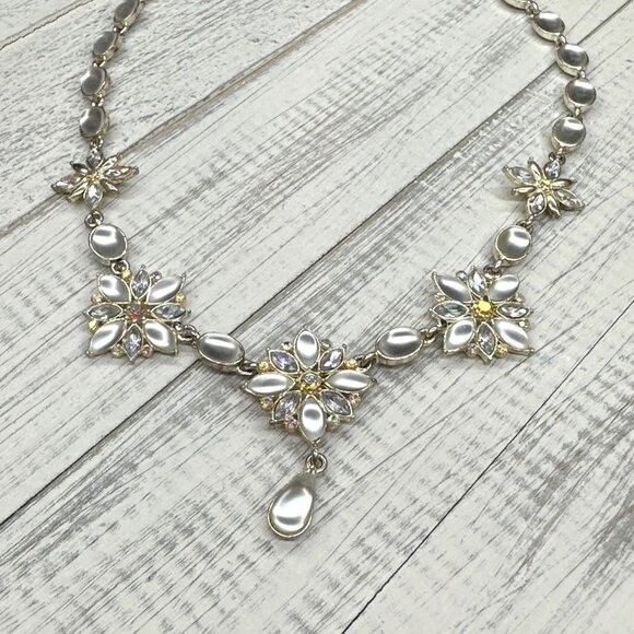 Statement Necklace Silver Tone AB Crystal Accents Special Occasion Women