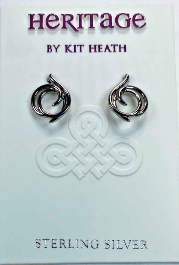 Kit Heath Ruthenium over 925 Sterling Silver Swirl Stud Earrings Signed NWT