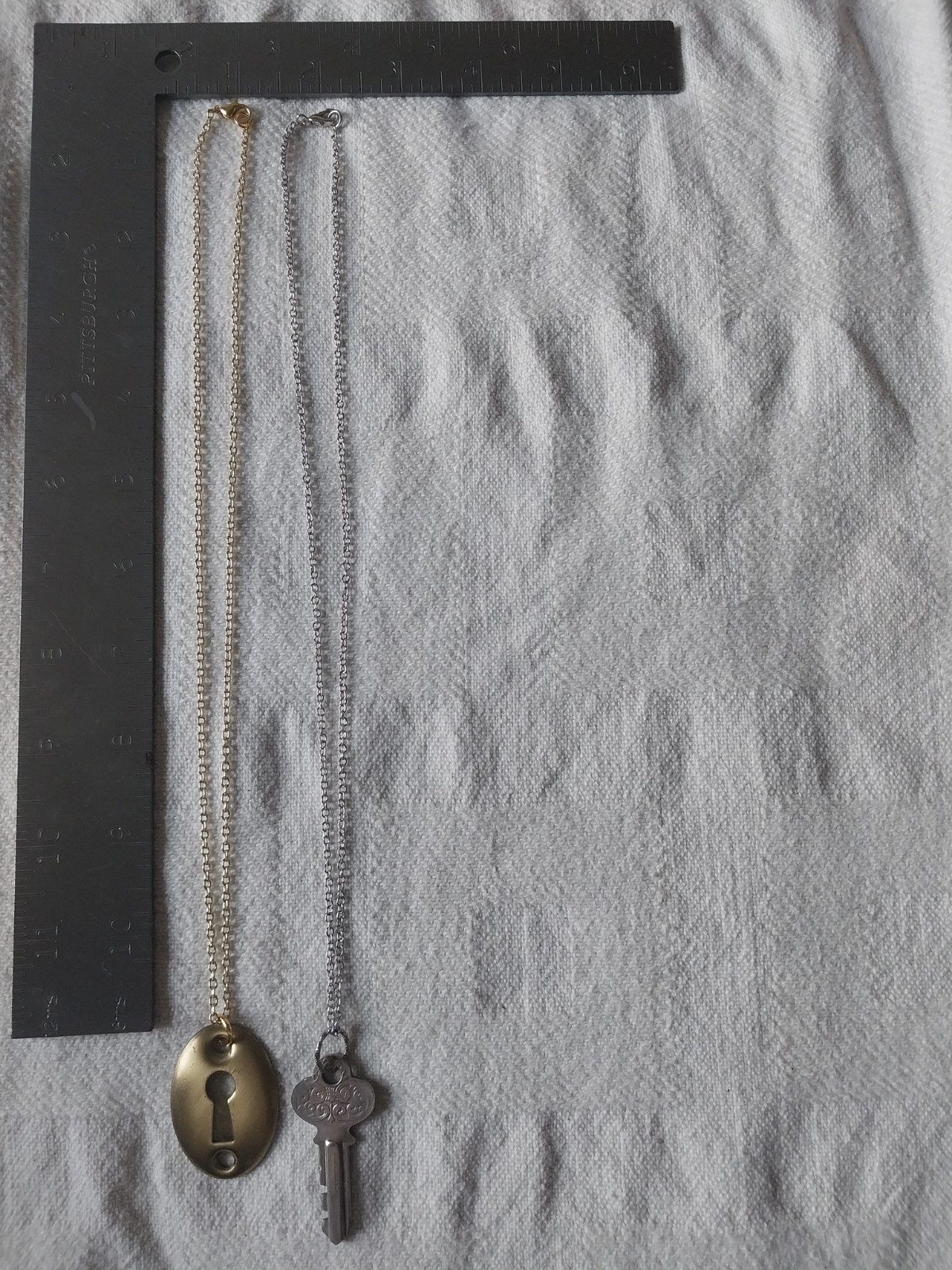 Gold & Silver Tone Key & Keyhole Pendant Necklace Set #12