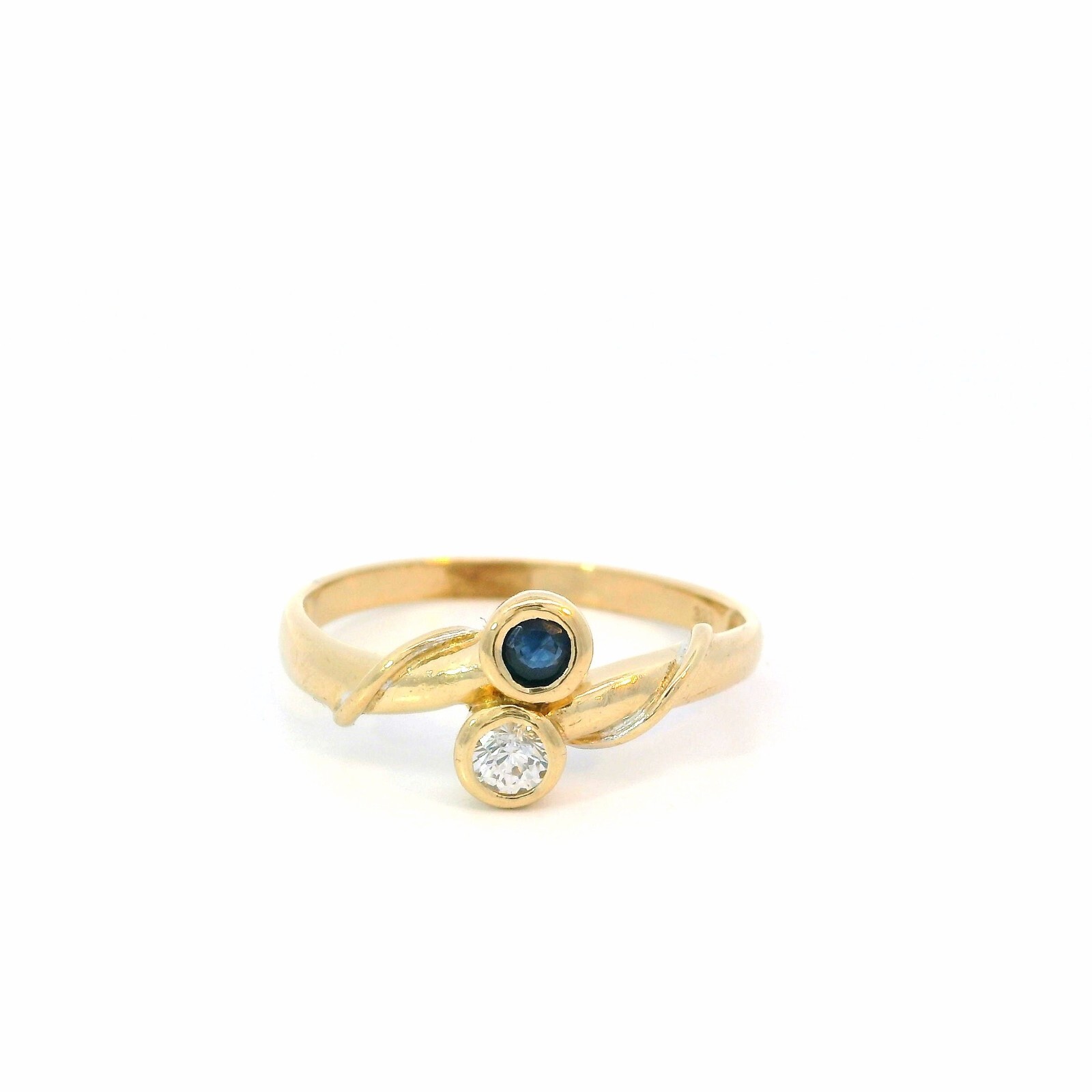 Ladies Ring, Gold Ring with Sapphire and Zircon Yellow Gold 585 14 KT Size 60
