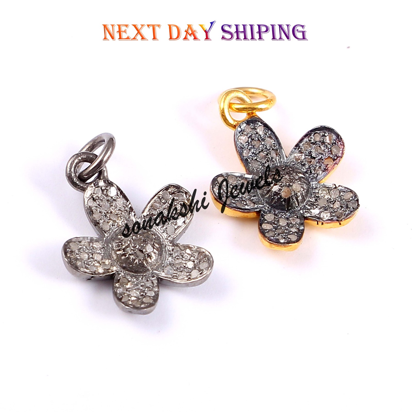 Handmade Rose Cut Diamond Pendant Necklace: 925 Sterling Silver Pendant