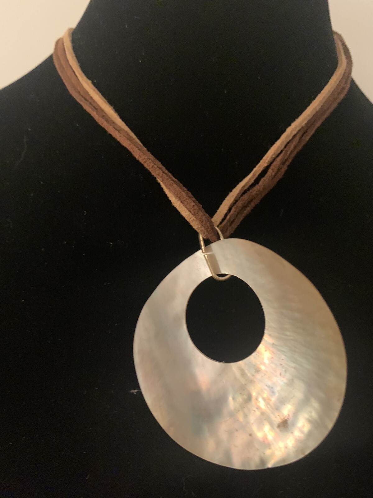 Natural Golden Mother Of Shell Pendant On Lather Necklace